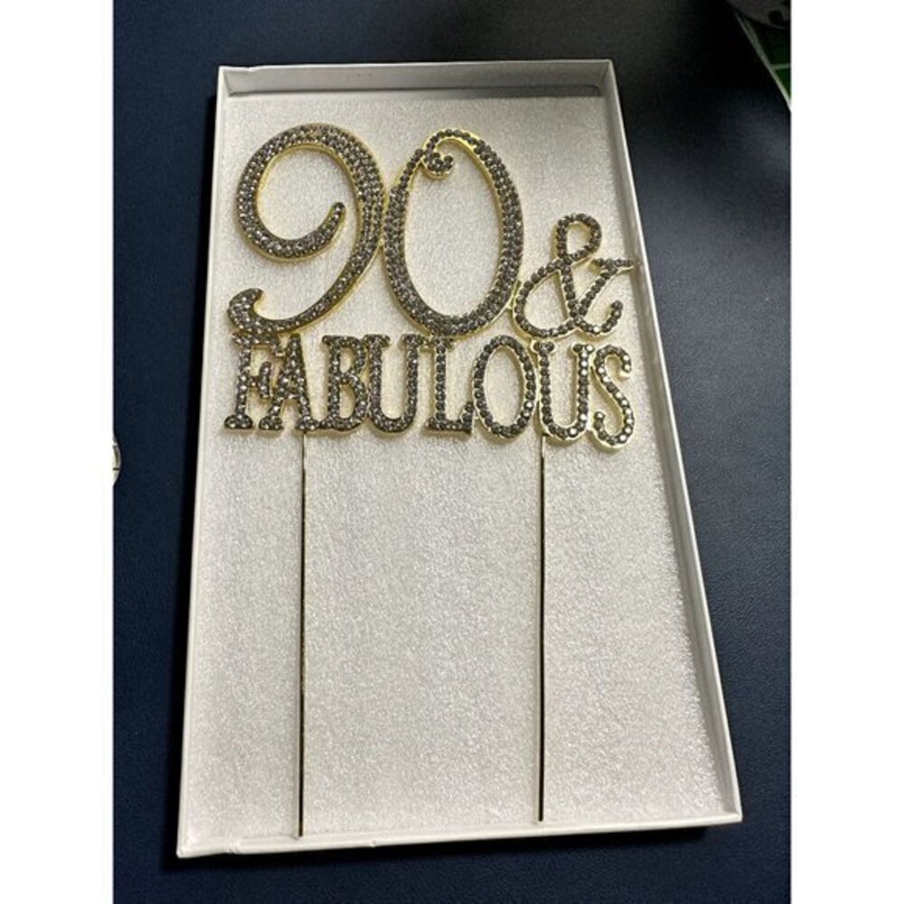 90 & FABULOUS BLING BLING CAKE TOPPER WITH GOLD TRIM -‎ NEVER USED